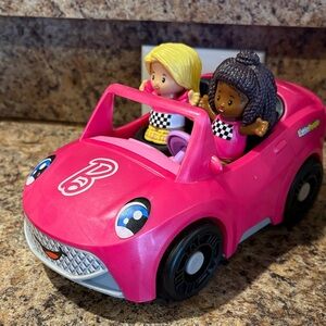 Little People Barbie Pink Convertible Toy Car with Two Dolls